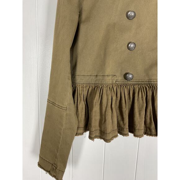 Free People Women's Olive Peplum Military Style Jacket Size XS‎ - Picture 6 of 9